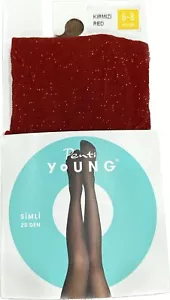 Penti Young Glitter 20 Denier Red Color Girl Tights (6-8) Ages Kids Gift - Picture 1 of 1