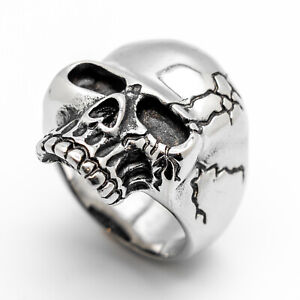 Men's Heavy Cracked Skull Men's Biker Ring Stainless Steel 85
