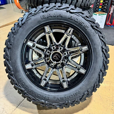 Ruedas cromadas 20x10 Fuel Brawl 34" neumáticos Baja Boss AT 8x180 GMC Sierra 2500 3500 Foto 1 de 4