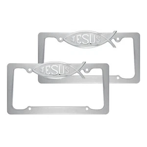 2X Heavy Duty Stainless Steel Christian Spiritual Jesus Fish License Plate Frame - Picture 1 of 7