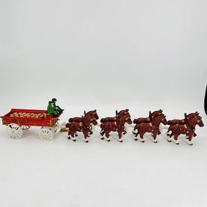 Cast Iron 8 Horse Clydesdale Drawn Wagon With Beer Kegs Drivers and Dog - Picture 1 of 9