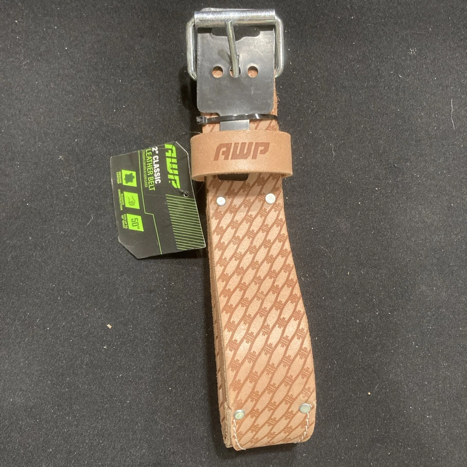 AWP Saddle Leather Work Belt Steel Roller Buckle Waist up to 50-in Construction
