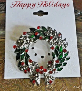 Nuevo con etiquetas Corona de Navidad de vacaciones Broche/Alfiler Hojas Bayas 1-3/4" Diamante - Imagen 1 de 3