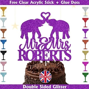 Personalised Wedding Cake Topper Elephant Wedding Custom Mr & Mrs Decoration - Picture 1 of 16