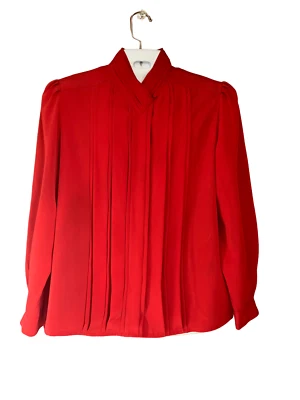 Christie& Jill Red Blouse Elegant Formal Office Size 14 Feminine Pleated Silky Foto 1 de 4