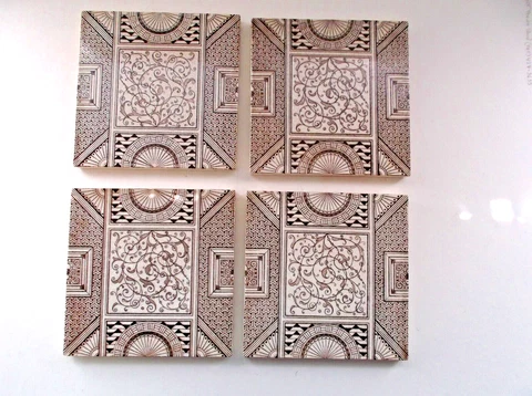 4 Antique Tiles AESTHETIC MOVEMENT Transferware 1884 REG. MARK No. 11394 England Cover