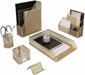 Gold Desk Accessories for Women Office 6 Piece Gold Desk Set Gold Office Organiz - Picture 1 of 7