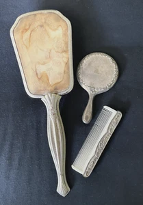 Vintage Gold-Tone Vanity Hair Brush & Small Vintage Mirror and Comb Set - Picture 1 of 4