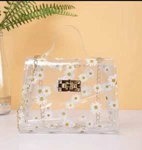 Womens Clear Daisy Jelly Purse Transparent Handbag Sparkling Crossbody Tote Bag - Picture 1 of 4