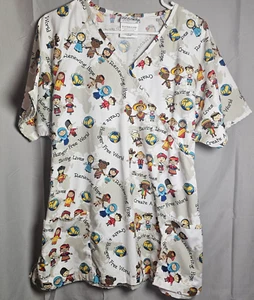 NWOT UA Scrubs Mock Wrap Women Scrub Top Size XL Children Around the World - Picture 1 of 10