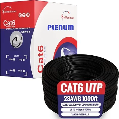 1000FT CAT6 Plenum CMP 23AWG 550MHz UTP Ethernet LAN Cable Bulk - Image 1 of 4