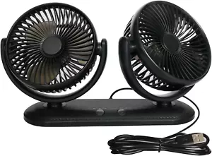 Car Fan Portable Dual Head Electric Vehicle Mounted USB 300 Degree Rotation Auto - Picture 1 of 12