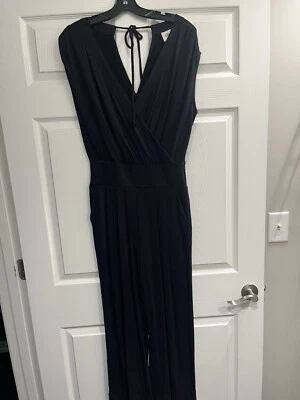 Mono CAbi 5577 Downtown Talla S Negro Elastizado Jersey Corbata Espalda en V Cintura Calada Foto 1 de 4