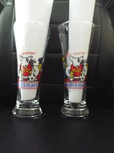  Paar Bud Light Spuds Mackenzie USA 1988 Olympische Sommerspiele Pils Glas 7" 12 oz - Bild 1 von 5