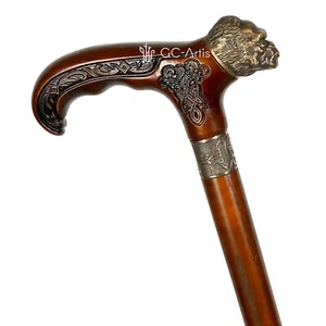 Gorilla Walking Stick Cane Solid Bronze Brass Metal Staff Wooden Handle Shaft - Picture 1 of 14