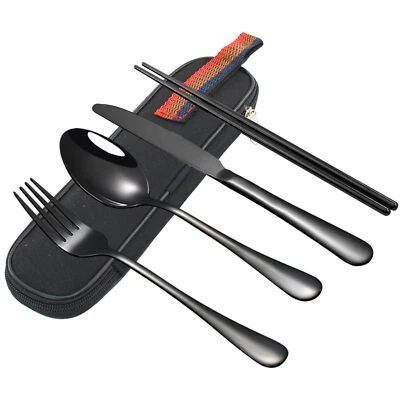 Tragbares Reisebesteck Set mit Koffer 4-teiliges Edelstahl Campingbesteck Set... - Bild 1 von 4