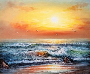 Ocean Sunset #2, 20x24, 100% Hand Painted Oil Painting on Canvas - Picture 1 of 5