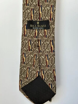 Галстук Bill Bass Black Label винтажный коричневый с геометрическим узором 100% шелк - Изображение 1 из 4
