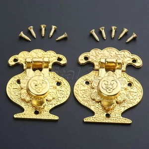 Gold Tone Vase Shape Jewelry Box Hasp Latch Lock Clasp Buckle Furniture Hardware - Picture 1 of 14