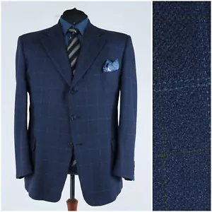 Mens Italian Wool Cashmere Blazer 50R UK Size Check Blue Sport Coat Jacket - Picture 1 of 13