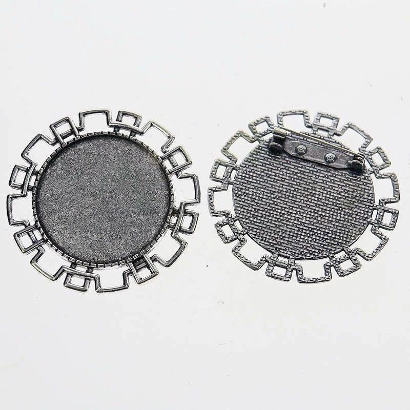 3pcs Tibetan Silver ROUND 30mm Cabochon Settings Hollow Rim Brooch Design XA070 - Image 1 of 1