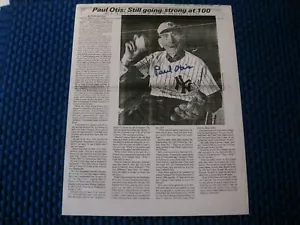 Paul Otis New York Yankees 'Once Oldest Living Yankee' Autographed Article - Picture 1 of 10