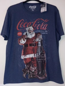 MENS COCA COLA XMAS CHRISTMAS 'HOLIDAYS ARE COMING TRUCK BLUE T-SHIRT XL BNWT - Picture 1 of 12