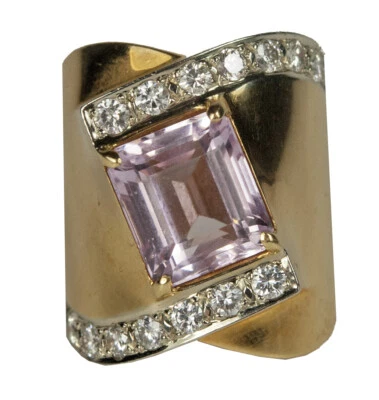 Natural Transparent Pink Kunzite 5 ctw Gemstone & Diamond Ring 18k Circa 1980's - Image 1 of 4