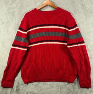 CHAPS Mens Vintage 90s Sweater Medium Red Chunky Knit GPaw Jumper Crew Pullover - Picture 1 of 13