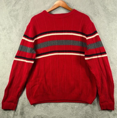 CHAPS Mens Vintage 90s Sweater Medium Red Chunky Knit GPaw Jumper Crew Pullover - Image 1 of 4