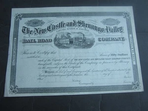 1860's NEW CASTLE and SHENANGO VALLEY RAILROAD COMPANY - Stock Certificate - PA. - Picture 1 of 1