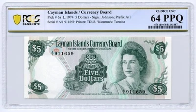 Cayman Islands 1974 $5, Pick# 6a - PCGS Choice UNC 64 PPQ - Image 1 of 2