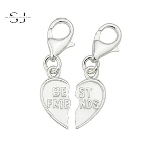925 Sterling Silver Best Friends Heart Clip On Charm Lobster Clasp for Bracelet - Picture 1 of 2
