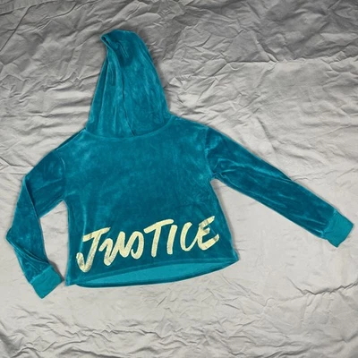 Sudadera con Capucha Justice Active Tween Niñas Talla 12 Azul Verde Terciopelo Cómoda Pullover Foto 1 de 4