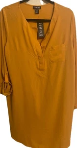 Timing Mustard Yellow Roll-Tab Sleeve Tunic Shirt Dress Size L - Picture 1 of 10