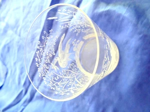 Antique Edwardian Etched Glass 4" Tumbler Flamingo Egret Bird & Prey Foliage - Picture 1 of 4
