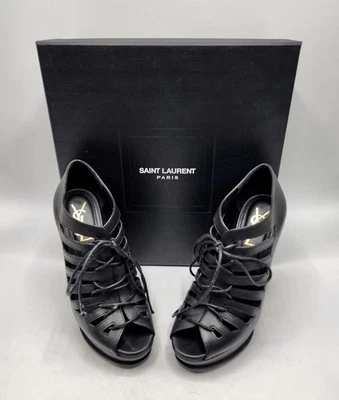 Zapatos de salón YSL Saint Lauren de cuero con plataforma de cuña talla 7,5 EE. UU. / 37 1/2 UE usados una vez Foto 1 de 4