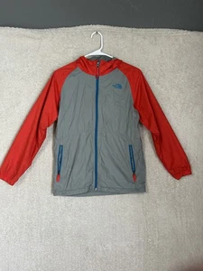 The North Face Dryvent Gray/Red Hooded Full Zip Jacket Youth. See Flaw - Picture 1 of 12