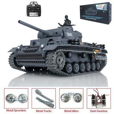 2.4G Henglong Panzer III L 1/16 7.0 RC Tank Metal Track Infrared Battle BB Smoke - Image 1 of 4