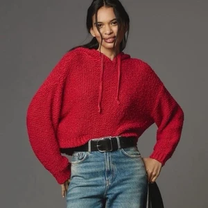 Anthropologie Red Pilcro Sailcloth Hooded Sweater Popcorn Drawstring XS - Picture 1 of 3