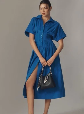 Anthropologie Exquise Tobie Button-Front Pleated Shirtdress Imperial Blue XL NEW - Image 1 of 4