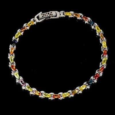 Pulsera de plata de ley 925 zafiro marquesa piedras preciosas naturales joyería 7 pulgadas Foto 1 de 4