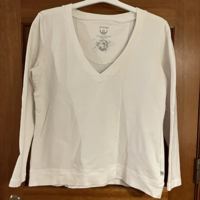 Zenergy by Chico’s Sz 2 (US Sz 12 V-Neck LS White Cotton/Spandex Sweatshirt - Image 1 of 4