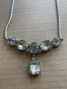 Vintage Strass Halsband silberfarben Halskette 15 Zoll - Bild 1 von 6