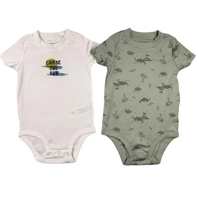 NUEVO Carter's Lote de 2 Bebé Niño 18M Body Dinosaurio Perseguir el Sol Verde Blanco Foto 1 de 4