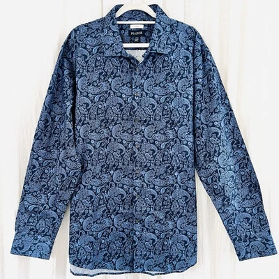 NWT Jos A Bank Blue Paisley Lightweight Satin Button Down Dress Shirt 2XLT - Image 1 of 4