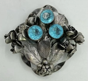 HUGE HOBE PIN STERLING - BLUE STONES - 1940s MINT CONDITION (S1022)  - Picture 1 of 7