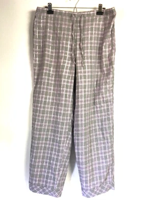 Talbots 女式大号法兰绒睡衣裤灰色紫色银色格子休闲裤底部 — 第 1/4 张图片