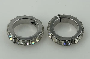 Orecchini Vintage OMEGA Clip On Donna Tono Argento Strass - Foto 1 di 5