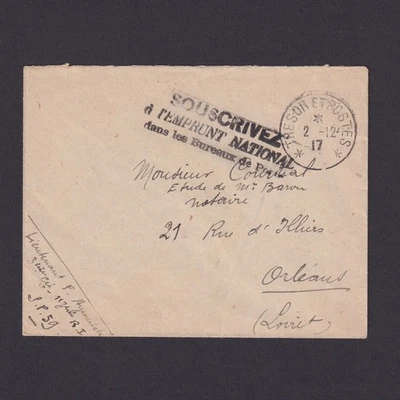 FRANCE 1917, Cover to Orleans, Fieldpost, WWI - Image 1 of 2